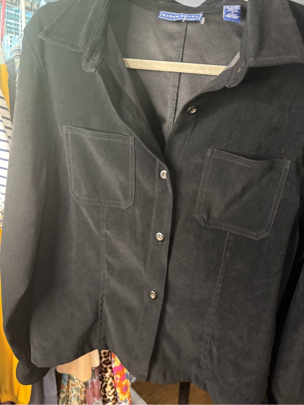 Karen Scott Black Suede-Look Button Front Jacket